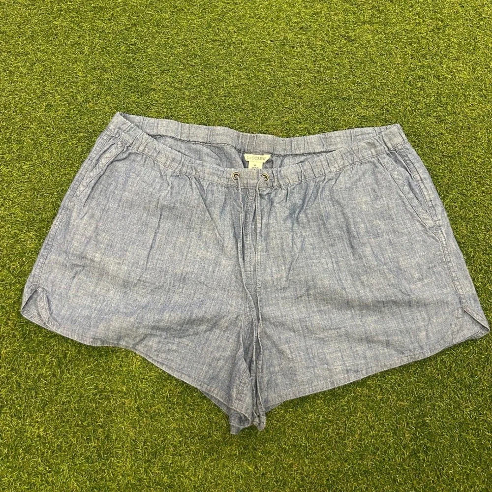 J. Crew Womens XL Blue Chambray Drawstring Elastic Waist Casual Shorts R6L3BG31